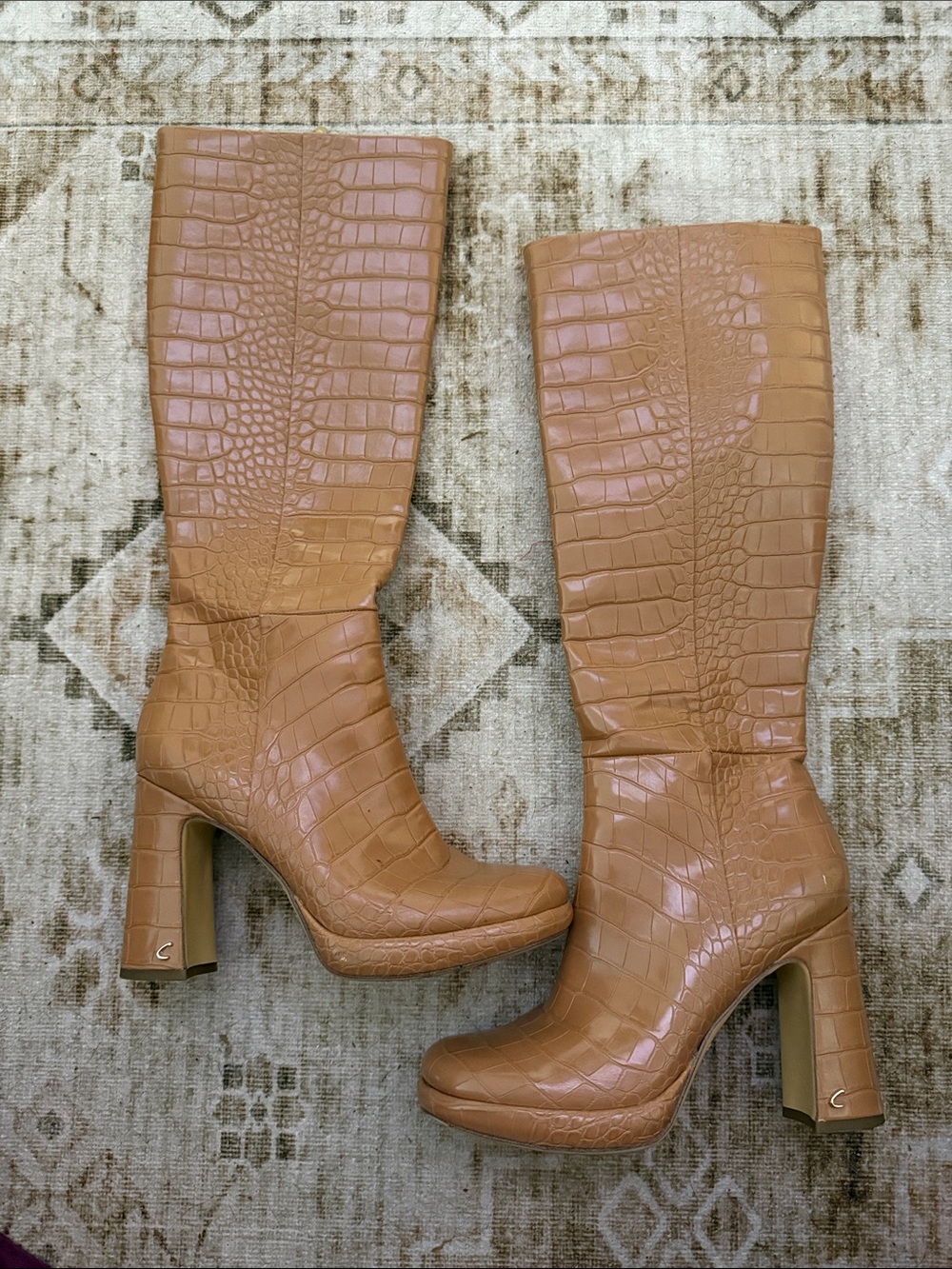 Sam Edelman Croc-Embossed Knee Boots in Tan